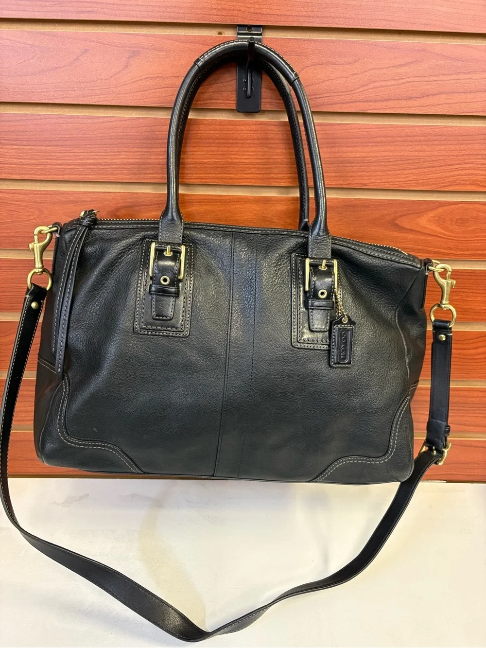 Coach 12444 Large Hamilton Black Pebbled Leather Satchel Crossbody Tote